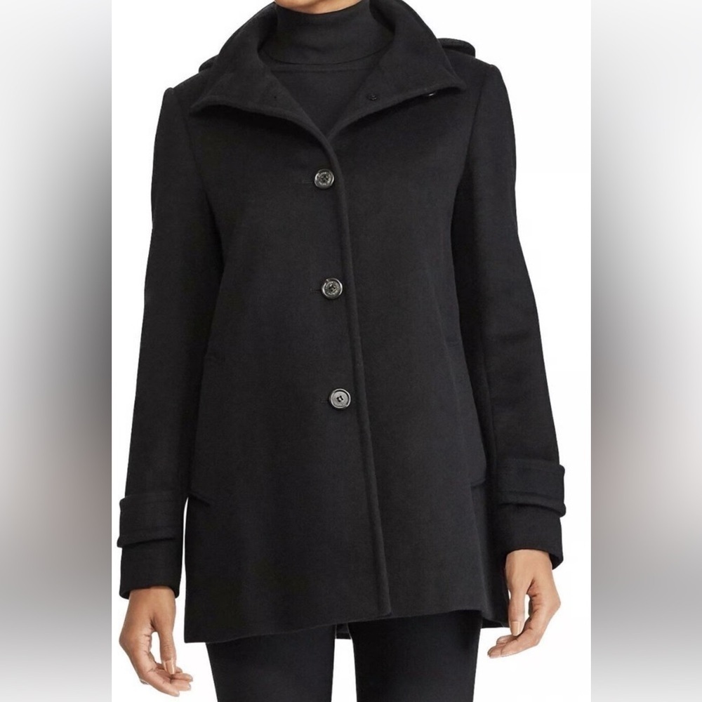 Lauren Ralph Lauren Vintage Jacket Black Button Up Wool Blend Coat Size Medium